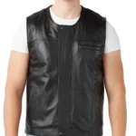 FurnaceLine Men’s Black Sheepskin Leather Biker Vest