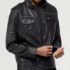 Gravemount Black Hooded Biker Jacket PU Leather Moto Fit 3