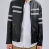 Hawkmere Men Black Zip-Up Stripe Leather Jacket (2)
