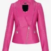 HotPeony Studded Pink Moto Leather Jacket