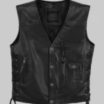 IronCruze Unisex Classic Black Leather Biker Vest