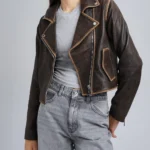 Kensleigh Women Vintage Brown Distressed Leather Biker Jacket