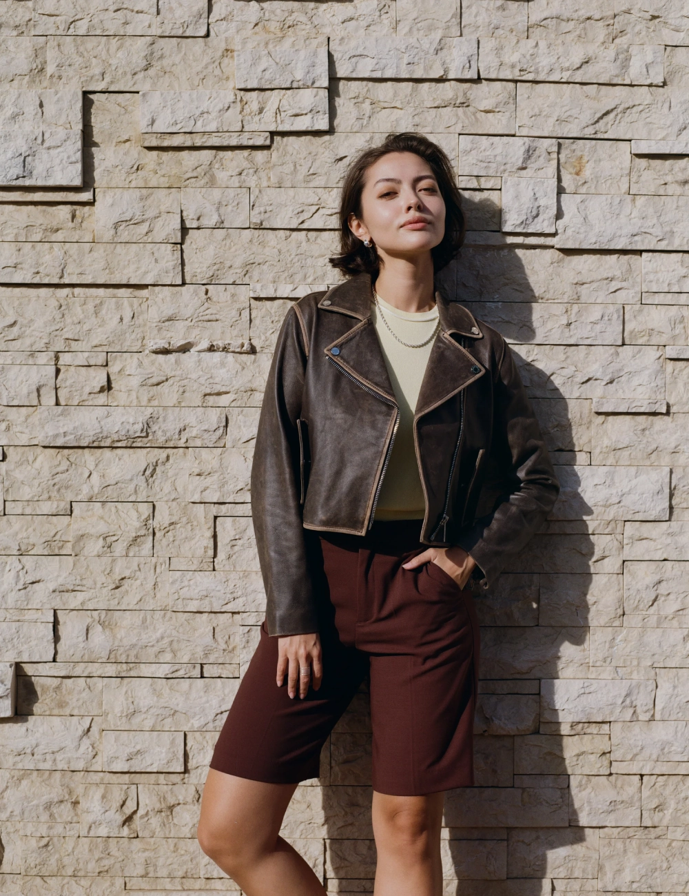Kensleigh Women Vintage Brown Distressed Leather Biker Jacket (2)