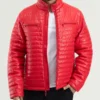 Men’s AlpineGrid Red Quilted Puffer Leather Jacket (2)