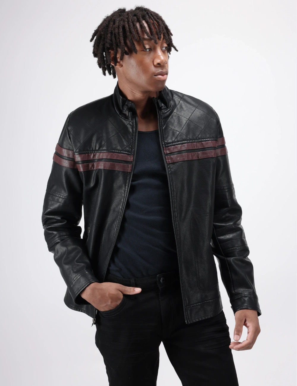 Mens BlackEdge Moto Jacket Maroon Track Edition 2
