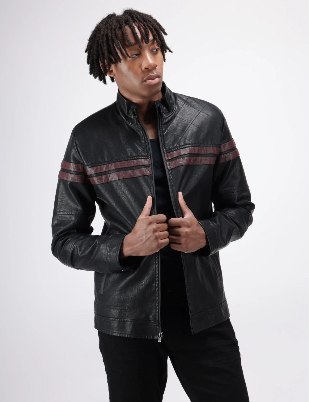Mens BlackEdge Moto Jacket Maroon Track Edition 3