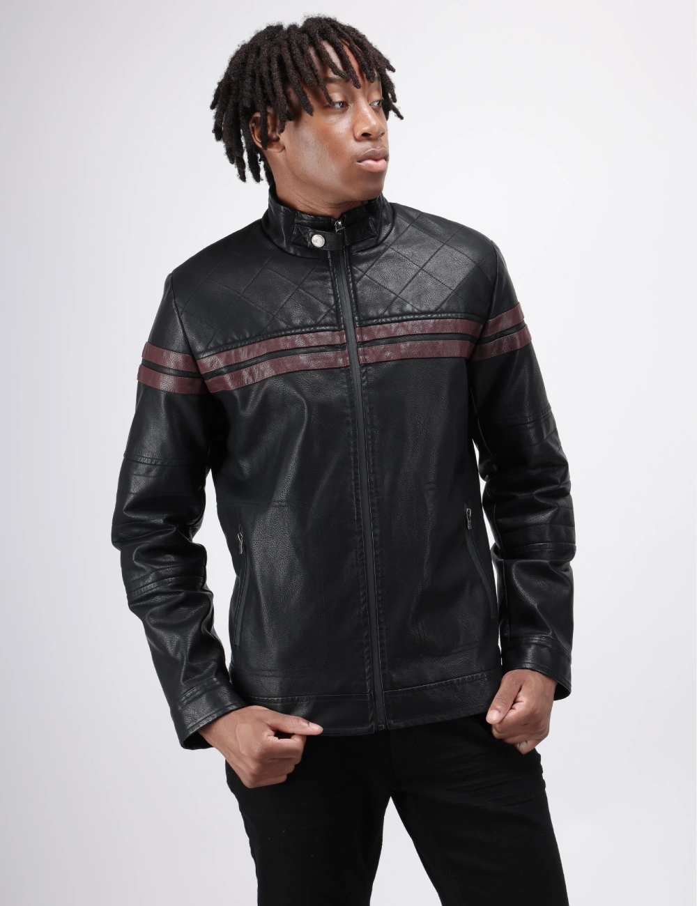 Mens BlackEdge Moto Jacket Maroon Track Edition 6