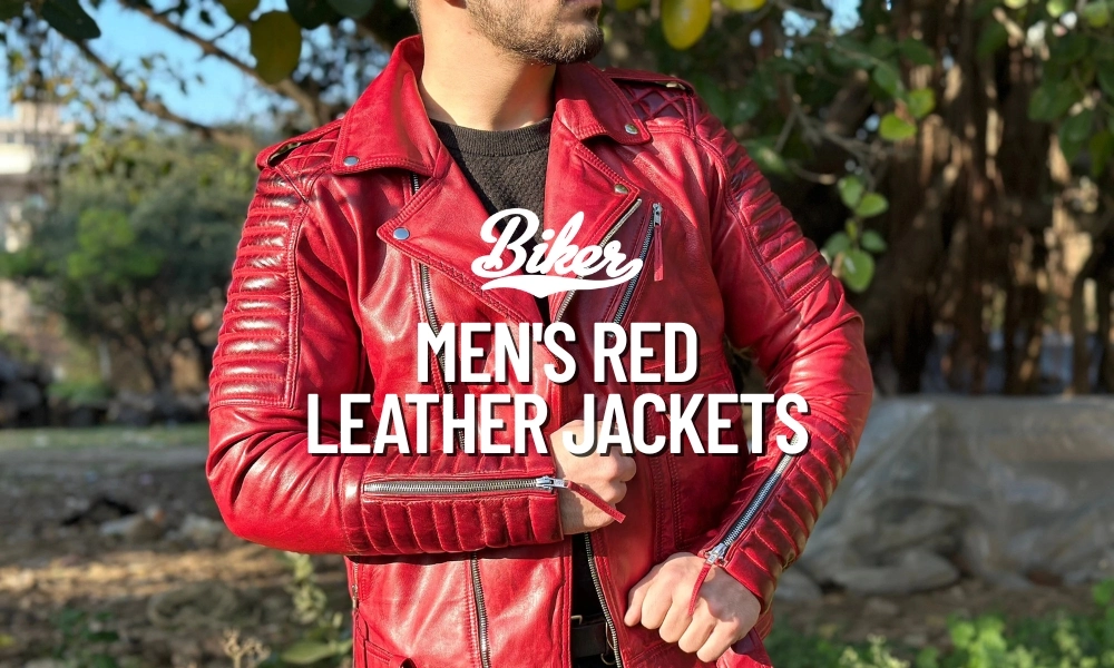 Men's Red Leather Jackets By US Biker Jacket