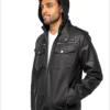 Men’s Steelwave Hooded Biker Black Leather Jacket (2)