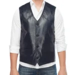 NavyTrek Men’s Black Leather Motorcycle Vest