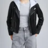 Ravelle Women Black Hooded Biker Leather Jacket (1)