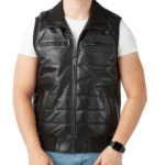 RoadPuff Men’s Black Sheepskin Leather Biker Vest