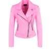 RoseGlide Women’s Soft Pink Classic Biker Leather Jacket (1)