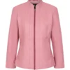 SoftRush Women’s Minimalist Pink Cafe Racer Leather Jacket (6)