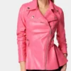SorbetCruise Women’s Raspberry Peplum Leather Biker Jacket (1)