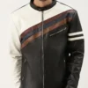 Splitcrest Men Dual-Tone Striped Cafe Racer Biker Leather Jacket (4)