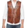 StitchCraft Men’s Distressed Brown Leather Moto Vest (2)