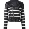 Strikeline Women's Black & White Striped Biker Leather Jacket (4)