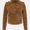 Tobacco Brown Suede Women’s Biker Jacket (3)