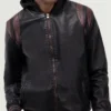 Track Burn Varsity Hooded Leather Jacket Black and Maroon Edition 1