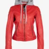 UrbanIgnite Women Red Hooded Leather Moto Jacket (1)