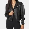 Velva Rush Ruched Women’s Vegan Leather Moto Jacket Black 2