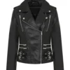 Women’s IronMuse Buckled Lapel Real Leather Biker Jacket (2)