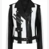 Women’s MonoStrike Black & White Leather Biker Jacket (2)