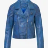 Women’s OceanBolt Textured Blue Leather Moto Jacket (11)