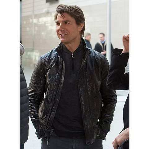 Textured Leather Jacket with Grey Jeans - Biker Jacket