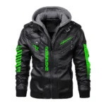 Cyberpunk Black Hoodie Leather Jacket with Neon Green Accents